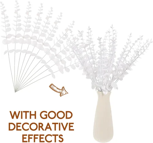 Vista 2 de Cabilock 20 tallos de hojas de eucalipto artificiales para decoración de bodas, ramas verdes artificiales para arreglos florales y decoración
