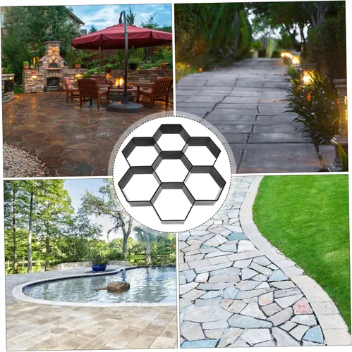Vista 9 de MERRYHAPY Molde de plástico para pavimentar caminos de jardín, moldes reutilizables para pasarelas y patios, diseño irregular para fácil uso
