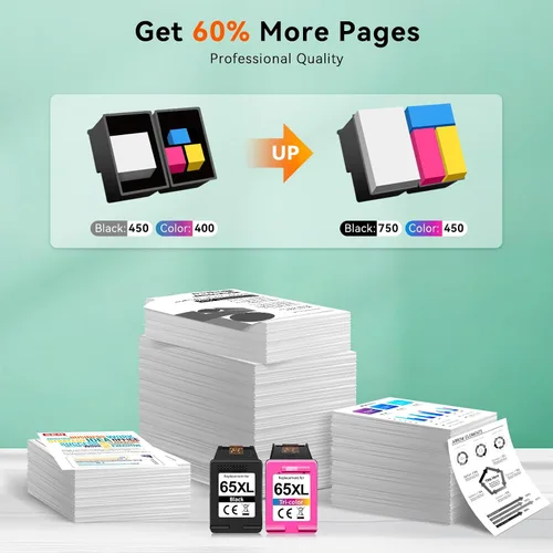 Vista 3 de 65XL - Cartuchos de tinta color negro y negro de repuesto para HP Ink 65 XL HP65 HP65XL Uso para HP Deskjet 3755 2655 3720 3722 3723 3752 3758 2652