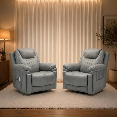 Vista 12 de Silla reclinable eléctrica con mecedora automática y control remoto Eco-pu Cuero Gris