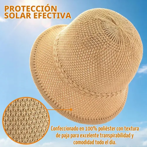 Vista 2 de Sombrero de pescador de ganchillo para mujer, sombrero ligero de paja Caqui