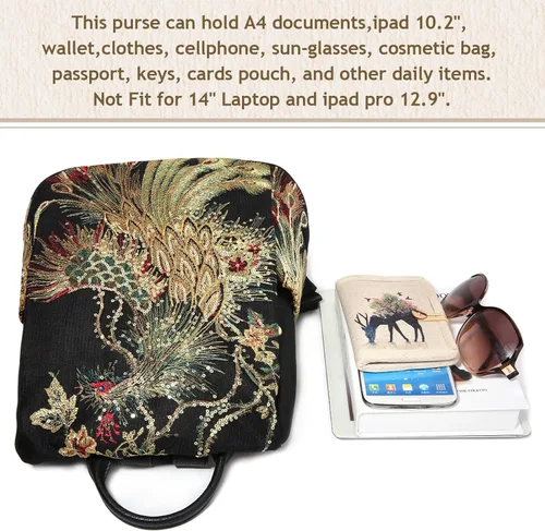 Vista 7 de Bolso bordado de la mochila de las mujeres, bolso antirrobo de la mochila del viaje de la lona de la moda, Bordado con purpurina, Mochilas de mochila