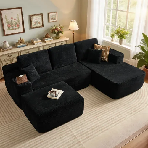 Vista 14 de Sofá modular Cloud de 96 pulgadas con tumbona, asiento profundo en forma de L, moderno sofá cama sin hueso, no requiere montaje, sofás sin hueso