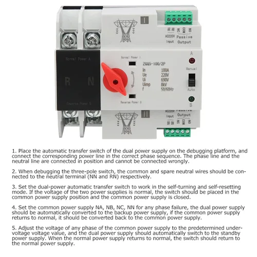 Vista 8 de Interruptor de transferencia de 100 amperios, interruptor de transferencia automática, interruptor de transferencia manual, interruptor