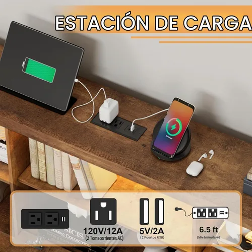 Vista 5 de LUXOAK Marco de cama tamaño Queen con cabecera de estantería LED