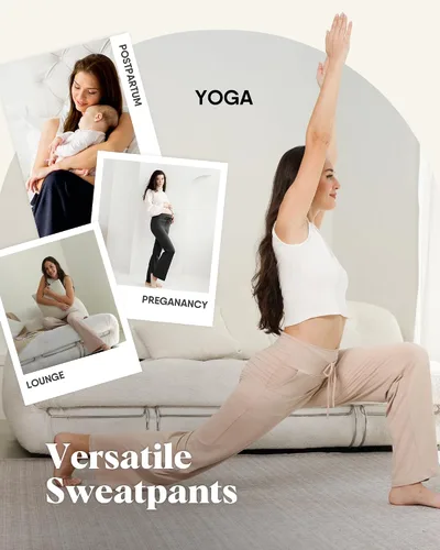 Vista 4 de ZOOSIXX Pantalones de yoga para mujer, pantalones de pierna ancha, holgados, casuales, holgados, holgados, holgados, de cintura alta, pijamas