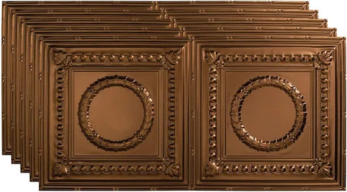 Vista 30 de FASÄDE Rosette - Panel de techo decorativo de vinilo adhesivo de 2 x 4 pies en bronce antiguo (paquete de 5)