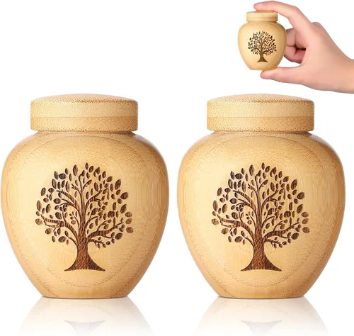 Vista 8 de Pequeños Juegos de Urnas para Cenizas Humanas, Conjunto de 1, Mini Urnas para Cenizas Hechas de Bambú con Patrón de Árbol de la Vida Grabado, Mini