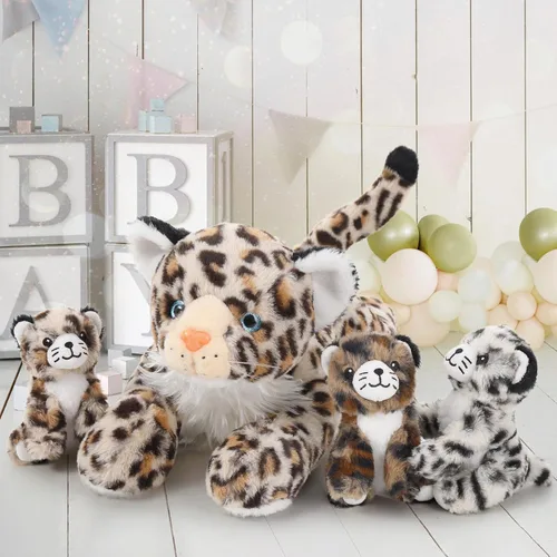 Vista 3 de MaoGoLan - 4 piezas de animales de peluche de leopardo con bebés, guepardo a granel Multicolorido