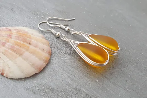 Vista 44 de Yinahawaii Handmade Sea Glass Earrings, Hawaiian Jewelry, Wire Braided Earrings Teardrop Earrings, Beach Jewelry Sea Glass Jewelry For Women Cobalt