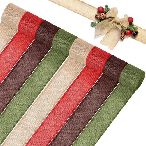 Vista 7 de WILLBOND 8 rollos de cinta de arpillera con cable de Navidad de 44 yardas