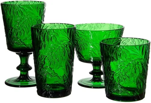 Vista 5 de Juego de 4 copas de vino con tallo de color prensado hecho a mano, color verde, retro (4, copa de vino)