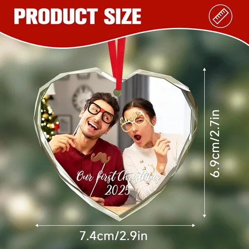 Vista 2 de Adornos de Navidad personalizados 2025 – Decoración de cristal de Navidad personalizada con foto/nombre, adorno colgante de cristal de cristal