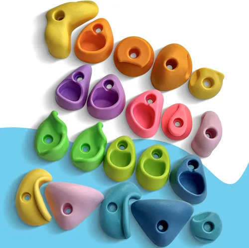 Vista 2 de Juego de 20 soportes de escalada en roca para niños, agarres de pared para escalada en roca, juego de pared para interiores y exteriores, juego