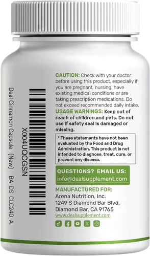 Vista 2 de Canela de Ceilán con Cromo 1000mcg, 240 Cápsulas Extracto de corteza interna activa, verdadera fuente de Sri Lanka Suplementos naturales