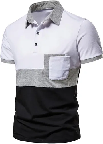Vista 2 de Camisas de lino para hombre, de manga corta, de punto, con botones, estilo casual, con bolsillos frontales