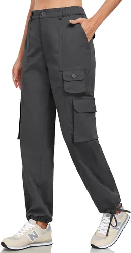 Vista 2 de VEOBIKE Women's Cargo Work Pants Elastic Waist Straight Leg Casual Travel Hiking Pants Loose Cotton Military Pants 7 Pockets
