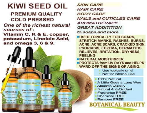 Vista 6 de Botanical Beauty Aceite de semillas de KIWI. Aceite portador virgen prensado en frío 100% puro y natural sin diluir para el cuidado de la cara