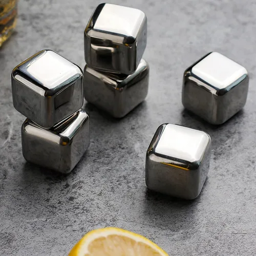 Vista 2 de Whiskey Stones - Paquete de 6 cubitos de hielo reutilizables de metal, tecnología de alta refrigeración, cubitos de hielo de acero inoxidable