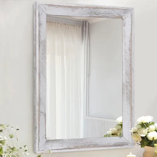 Vista 15 de AAZZKANG Espejos rústicos para pared, espejo rectangular con marco de madera, decorativo para granja, dormitorio, baño, sala de estar, pequeño