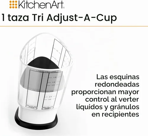Vista 7 de KitchenArt Taza de Medición Ajustable Tri Adjust A-Cup de 1 Taza, Taza de Medición Ajustable de Vertido Fácil