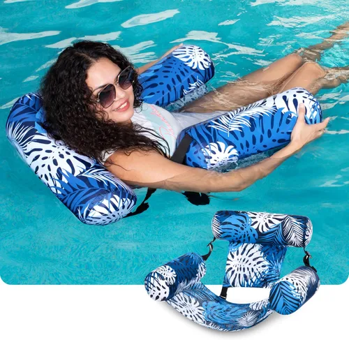 Vista 2 de Sloosh Sillas flotantes de piscina para adultos, sillas inflables de piscina, hamaca flotante con patrón de plantas para adultos, flotadores