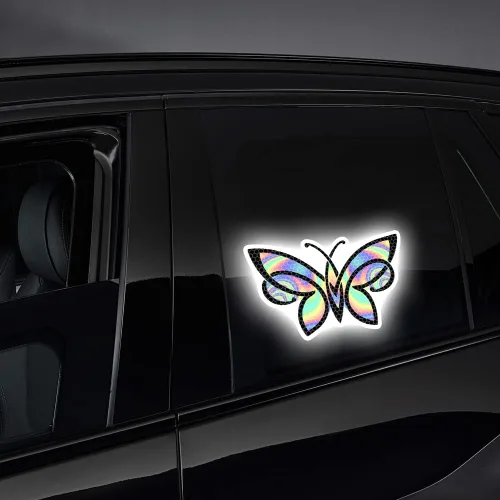 Vista 4 de Calcomanías reflectantes de mariposa colorida de grado diamante, calcomanías impermeables para ventana de automóvil, calcomanías de vinilo de alta
