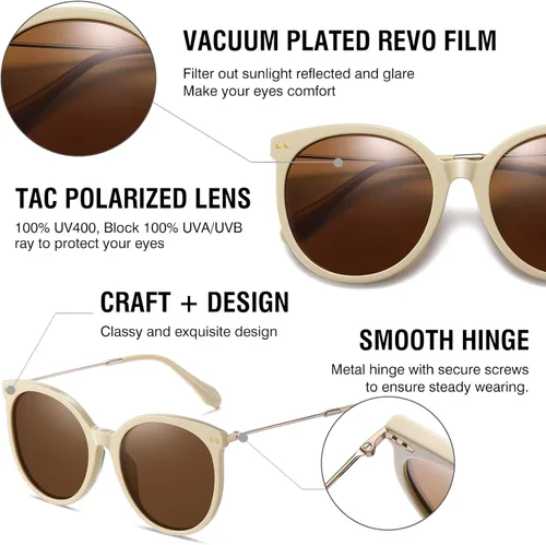 Vista 6 de DUCO Gafas de sol retro para mujer, polarizadas redondas, gafas de sol vintage UV400 protección acetato marco DC2340