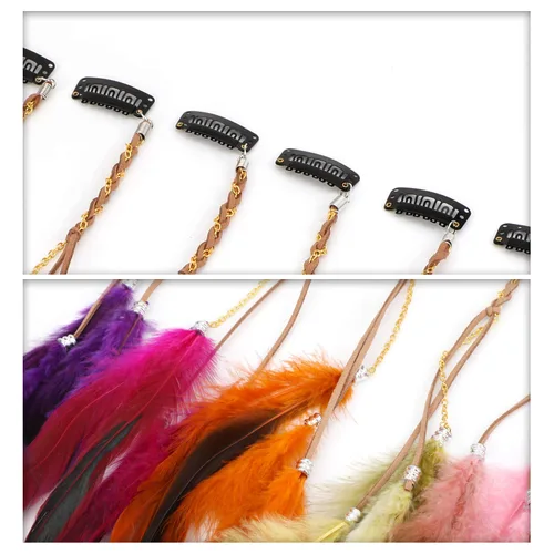 Vista 7 de MWOOT 6 extensiones de pelo de plumas con clip, extensión de plumas hecha a mano, accesorios para el cabello de disfraz de Halloween para mujer