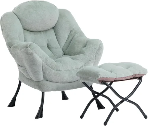 Vista 24 de HollyHOME Silla perezosa con otomana plegable, sillón cómodo y reposapiés plegable, sofá de ocio silla de lectura y reposapiés para sala de estar
