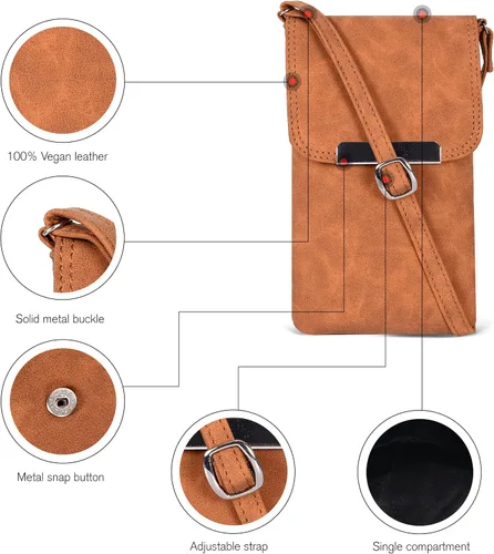 Vista 6 de Bolsos cruzados pequeños de cuero real para teléfono celular para mujer, bolso bandolera con soporte para tarjeta de crédito, bolso de hombro
