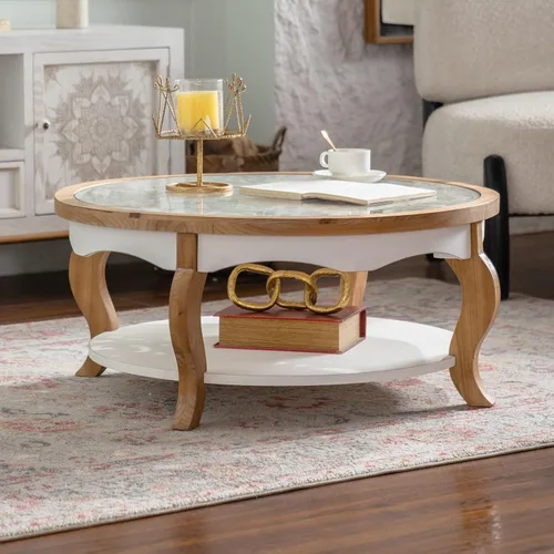Vista 15 de KEVINSPACE Mesa auxiliar negra con borde dorado en la parte inferior, mesa de centro redonda para espacios pequeños, mesa auxiliar de madera mesita