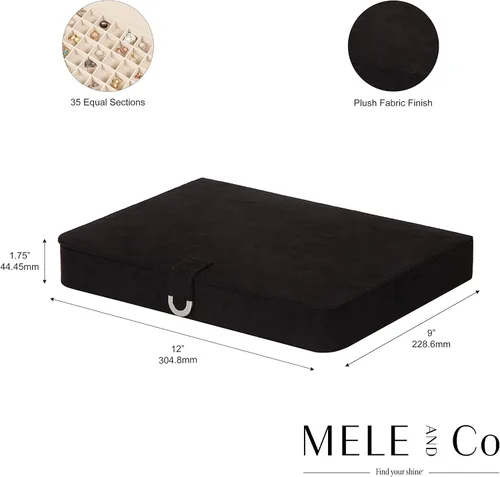Vista 3 de Mele & Co. Cameron Joyero de felpa, para aretes y anillos, con 35 compartimentos, color negro.