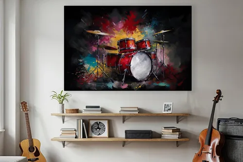 Vista 9 de LuxeWood Arte de Pared Musical en Lienzo - Impresiones Temáticas Musicales Medianas y Grandes para Sala de Estar, Oficina, Estudio, Airbnb