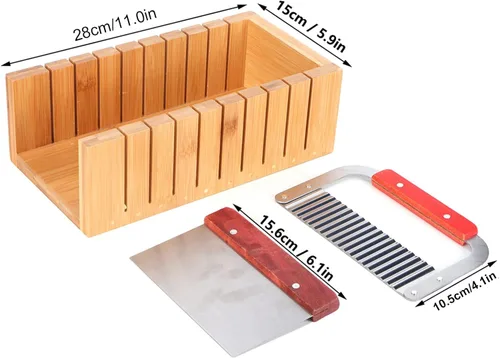Vista 2 de Juego de cortador de jabón, herramienta de moldes de madera para hacer jabón y cortar pan con 2 piezas de herramienta de corte recto ondulado