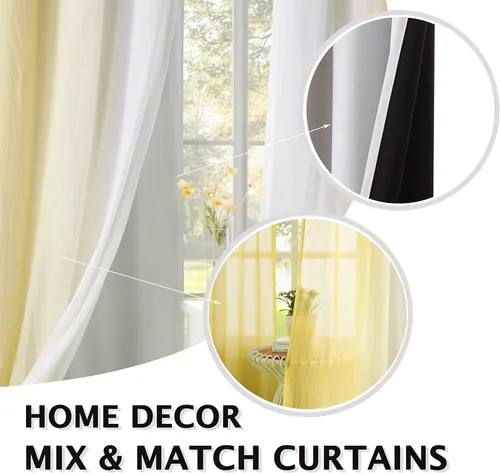 Vista 4 de Cortinas opacas blancas para ventana de habitación de niños, 95 pulgadas de largo, mezcla y combinación, paneles de cortina de doble capa