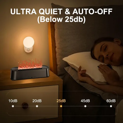 Vista 4 de Humidificador difusor de fuego de llama colorida con control remoto, aceites esenciales ultrasilenciosos, difusores de aromaterapia para habitación