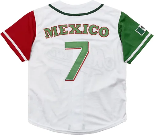 Vista 3 de Mexico Youth's #7#34 Button Short Sleeve Kid Baseball Jersey Stitched 90s Clothing Shirt for Party