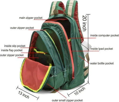 Vista 4 de DORIS&JACKY UNISEX - Mochila campus de gran capacidad, mochila informal de viaje para mujer (grande, verde)
