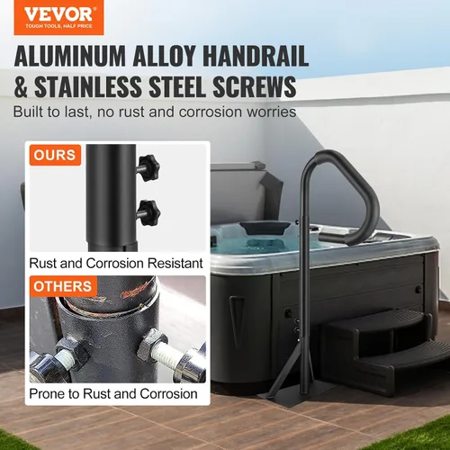 Vista 2 de VEVOR Pasamanos para Bañera de Hidromasaje, Pasamanos Lateral para Spa Giratorio 360° con Altura Ajustable de 48"-63", Barandilla de Aluminio