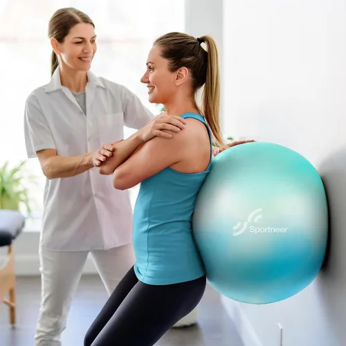 Vista 8 de Sportneer Pelota de ejercicio extra gruesa – Pelota de yoga de 25.6 pulgadas con bomba rápida – Silla de bola de fitness resistente a estallidos