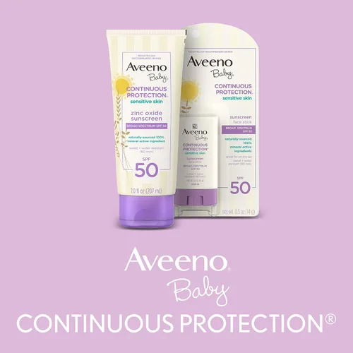 Vista 11 de Aveeno Baby Loción de protección solar mineral de óxido de zinc para pieles sensibles, amplio espectro SPF 50, sin desgarros, sudor y agua, sin