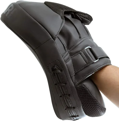 Vista 7 de MRX Gel Tech - Gancho de boxeo y almohadillas de Jab MMA Focus Guantes de entrenamiento Thai Kick Strike Shield Curvo Negro/Blanco