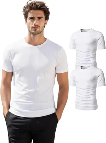 Vista 23 de H2H Camisetas para hombre - Pack de varias unidades, diseño simple, manga corta, ajuste delgado, mezcla de algodón (cuello en V/cuello redondo)