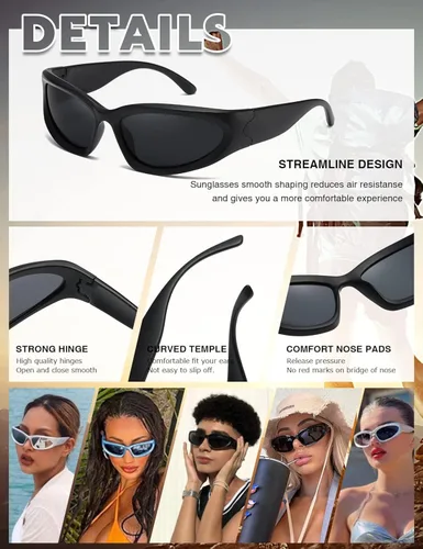 Vista 3 de MASDUN Gafas de sol polarizadas envolventes vintage de moda para hombres y mujeres gafas de sol futuristas para deportes al aire libre UV400