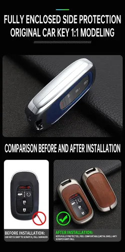 Vista 7 de ontto Funda de cuero para llavero con llavero de metal para llave de automóvil, compatible con Honda Accord Civic HR-V CR-V Pilot Sport SI EX EX-L