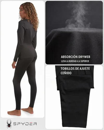 Vista 4 de Spyder Conjunto de ropa interior térmica para mujer, 2 piezas con forro Negro