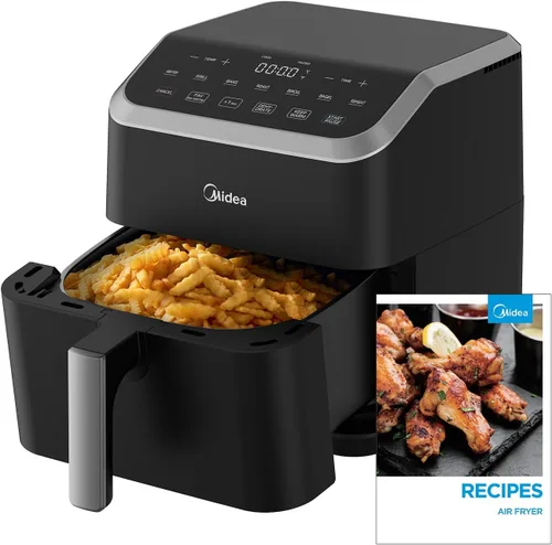 Vista 8 de Midea Freidora de aire de 5.5 cuartos de galón con ventana transparente, tecnología Rapid Air, 9 menús preestablecidos para comidas rápidas y Negro