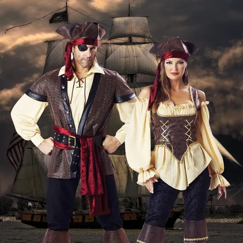 Vista 2 de Zando Disfraz de pirata de Halloween para hombres y mujeres, accesorio de fiesta de pirata, cosplay, bandana pirata, sombrero, bufanda
