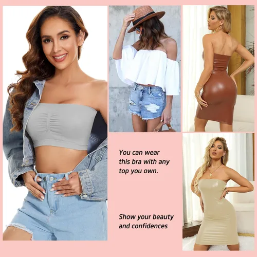Vista 4 de Sujetador bandeau sin tirantes sin tirantes acolchado para mujer, brasier deportivo sin costuras, parte superior de tubo sin varillas
